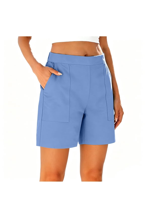 Womens Bermuda Shorts Pull On 7 Inch Inseam Mid Rise Stretch Summer Shorts with Pockets