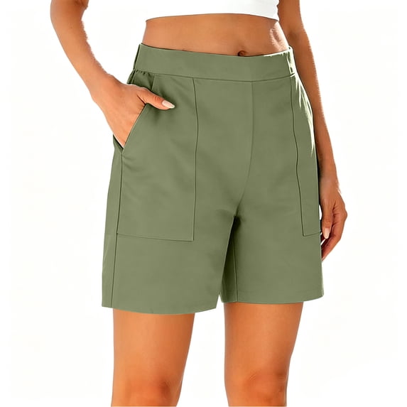 Cmfcve Womens 7 Inch Inseam Bermuda Shorts Mid Rise Stretch Pull On Summer Shorts with Pockets