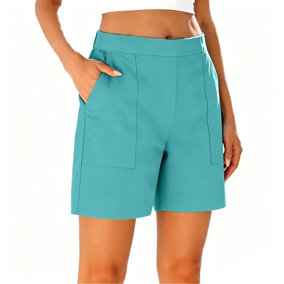 Cmfcve Womens 7 Inch Inseam Bermuda Shorts Mid Rise Stretch Pull On Summer Shorts with Pockets