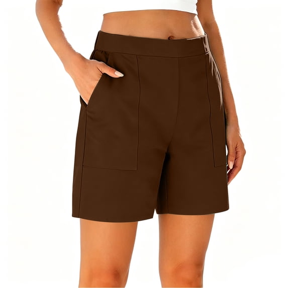 Cmfcve Womens 7 Inch Inseam Bermuda Shorts Mid Rise Stretch Pull On Summer Shorts with Pockets