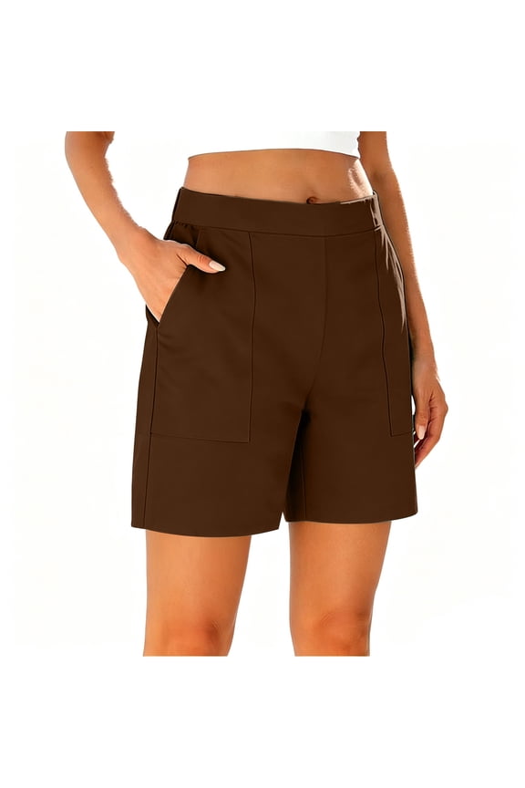 Womens Bermuda Shorts Pull On 7 Inch Inseam Mid Rise Stretch Summer Shorts with Pockets
