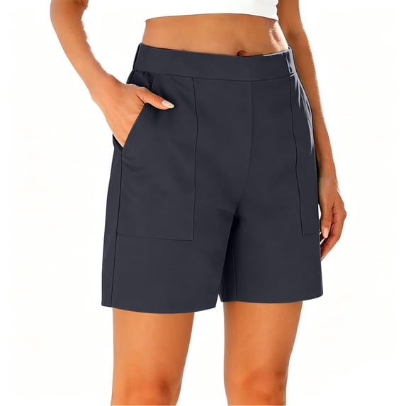 Cmfcve Womens 7 Inch Inseam Bermuda Shorts Mid Rise Stretch Pull On Summer Shorts with Pockets