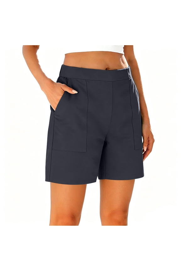 Womens Bermuda Shorts Pull On 7 Inch Inseam Mid Rise Stretch Summer Shorts with Pockets