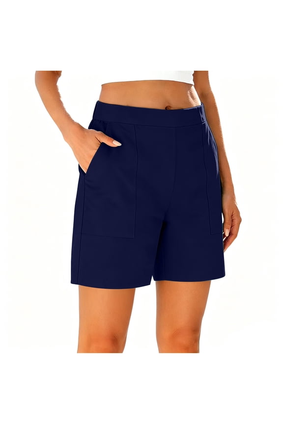 Womens Bermuda Shorts Pull On 7 Inch Inseam Mid Rise Stretch Summer Shorts with Pockets
