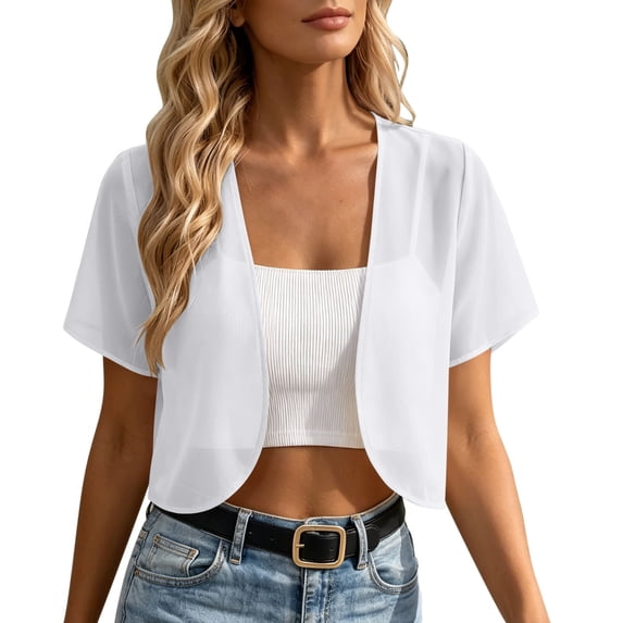 Cmfcve Womens Bolero Shrugs Lightweight Chiffon Cropped Cardigans Soft Open Front Sheer Short Sleeve Tops