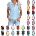 thumbnail image 1 of Cmfcve Womens Button Down Shirts Cotton Linen Short Sleeve Blouses 2026 Summer V Neck Basic Casual Tops for Women S-5XL, 1 of 7
