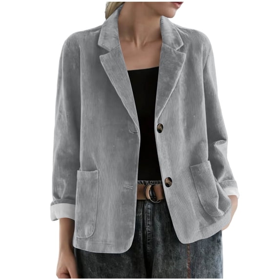 Cmfcve Womens Corduroy Blazer Fall Winter Dressy Casual Suit Jackets Long Sleeve Button Down Loose Fit Blazer Coat