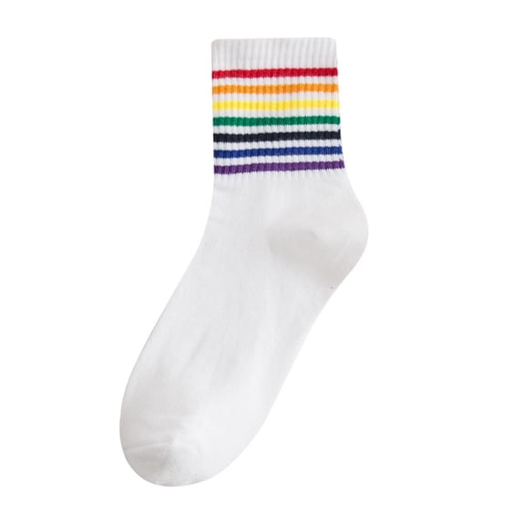 Cmfcve Womens Crew Socks Cotton Color-Block Cute Fun Socks Breathable Rainbow Socks