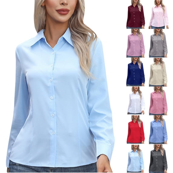 Cmfcve Womens Dress Shirts Long Sleeve Classic-Fit Button Down Shirt Wrinkle-Free Business Casual Blouse Office Work Tops Plus Size for Women S-5XL
