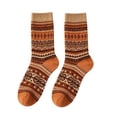 thumbnail image 1 of Cmfcve Womens Fair Isle Crew Socks Retro Geometric Pattern Mid‑Calf Socks Thick Warm Casual Socks 1-Pack, 1 of 5