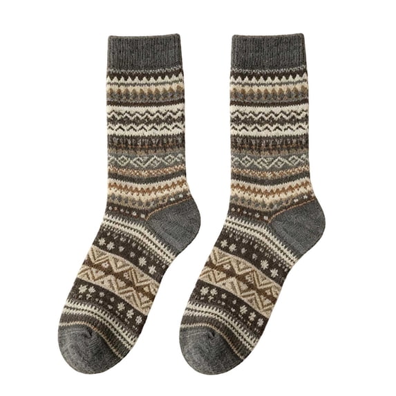 Cmfcve Womens Fair Isle Crew Socks Retro Geometric Pattern Mid‑Calf Socks Thick Warm Casual Socks 1-Pack