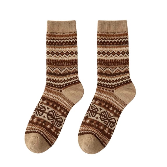 Cmfcve Womens Fair Isle Crew Socks Retro Geometric Pattern Mid‑Calf Socks Thick Warm Casual Socks 1-Pack