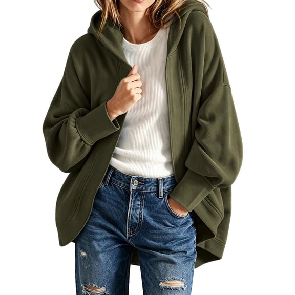 Cmfcve Womens Hooded Cardigan Open Front Batwing Sleeve Jacket Loose Fit Casual Daily Outerwear for Fall Winter