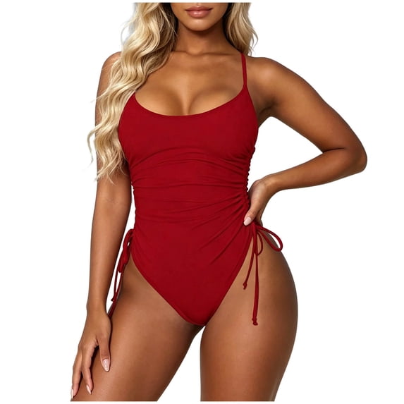 Cmfcve Womens One Piece Swimsuit Ruched High Cut Tummy Control Bathing Suit