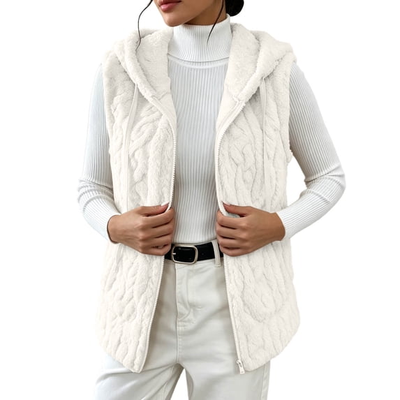 Cmfcve Womens Oversized Sleeveless Sherpa Jacket Fuzzy Fleece Zip up Hooded Vest Fall Winter Warm Coats with Pockets