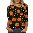 thumbnail image 1 of Cmfcve Womens Plus Size Halloween 3/4 Sleeve Top Cute Print Crew Neck T-Shirt Loose Fit Fall Casual Festival Tee, 1 of 5