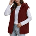 thumbnail image 1 of Cmfcve Womens Plus Size Winter Hooded Quilted Faux Suede Vest Full Zip Sleeveless Jacket Casual Warm Padded Outerwear, 1 of 8