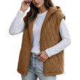 thumbnail image 1 of Cmfcve Womens Plus Size Winter Hooded Quilted Faux Suede Vest Full Zip Sleeveless Jacket Casual Warm Padded Outerwear, 1 of 8