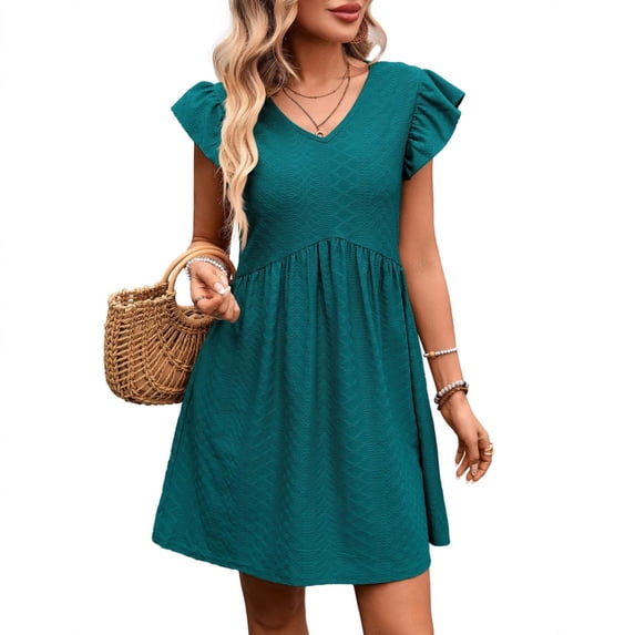 Cmfcve Womens Summer Dresses 2026 Ruffle Sleeve V Neck Loose Swing ...