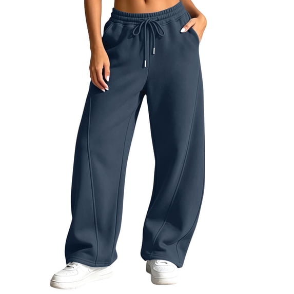 Cmfcve Womens Wide Leg Pants Elastic Waisted Drawstring Casual Loose Fit Sweatpants Comfy Lounge Fall Trousers with Pockets