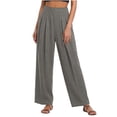 thumbnail image 1 of Cmfcve Womens Wide Leg Pants Like Linen High Waisted Pleated Front Palazzo Pants Casual Loose Fit Business Trousers, 1 of 5