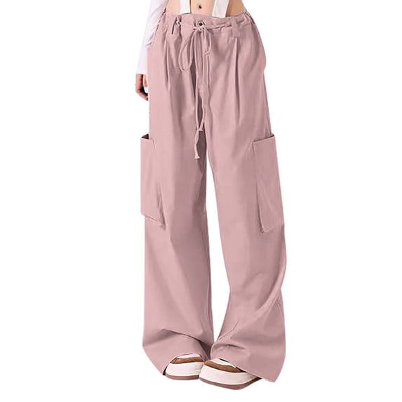 Cmfcve Work Pants Women Plus Size Drawstring Straight Hiking Pants Versatile Vintage Sweatpants with Pockets