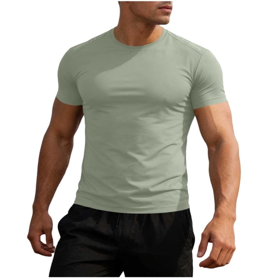 Cmfcve Workout T Shirt for Men Quick Dry Athletic Compression Summer Tee Breathable Crew Neck Gym Tops Oversized Basic Short Sleeve Tops