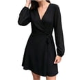 thumbnail image 1 of Cmfcve Wrap Dresses for Women A-Line Casual Long Sleeve v Neck Tie Waist Mini Dress, 1 of 3