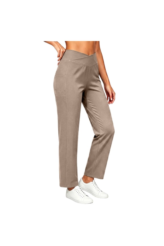 Yoga Pants for Women Criss Cross High Waisted Straight Leg Leggings Casual Stretch Comfortable Trousers with Pockets