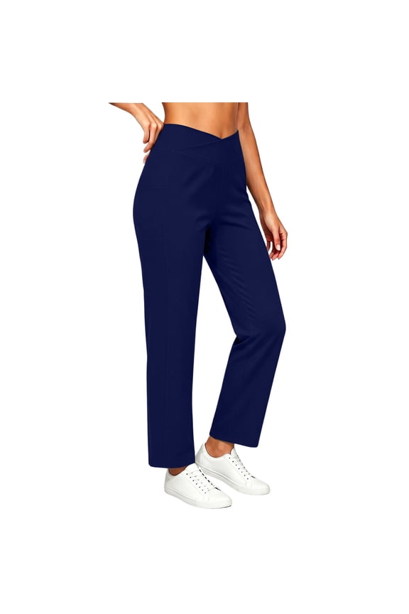 Yoga Pants for Women Criss Cross High Waisted Straight Leg Leggings Casual Stretch Comfortable Trousers with Pockets