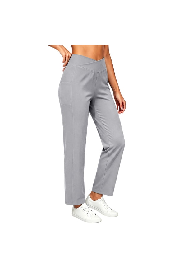 Yoga Pants for Women Criss Cross High Waisted Straight Leg Leggings Casual Stretch Comfortable Trousers with Pockets