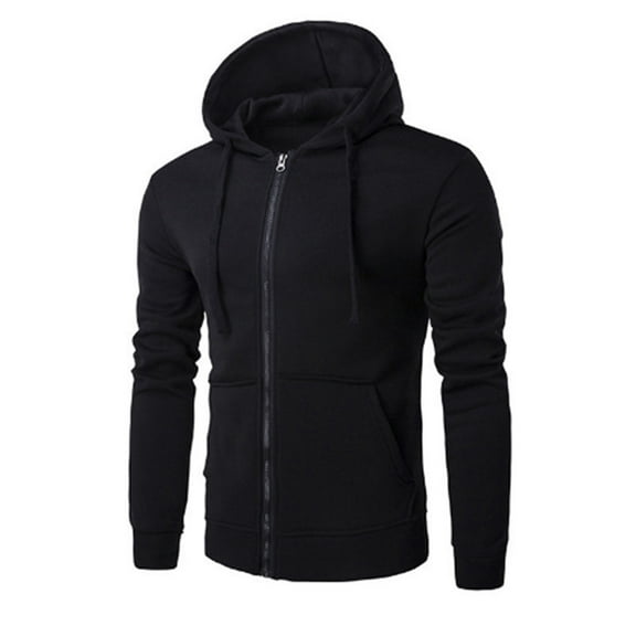 Cmfcve Zip Up Hoodie Jacket for Men Solid Color Drawstring Running Fitness Coat Long Sleeve Hooded Casual Outerwear Sweatshirt
