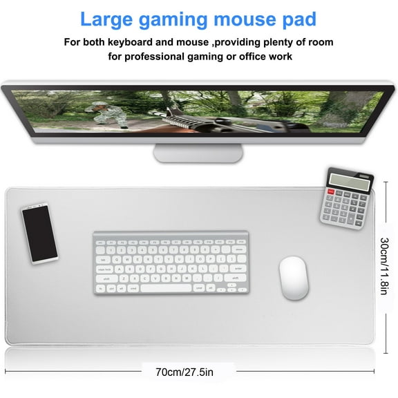 Cmhoo Gaming Mouse Pad with Stitched Edges,[27.5X11.8IN] Non-Slip Rubber Base,Waterproof Computer Desk Mat for PC,Mac, Laptop-Thick Durable Surface for Office,Home,Work-70x30 GreyW