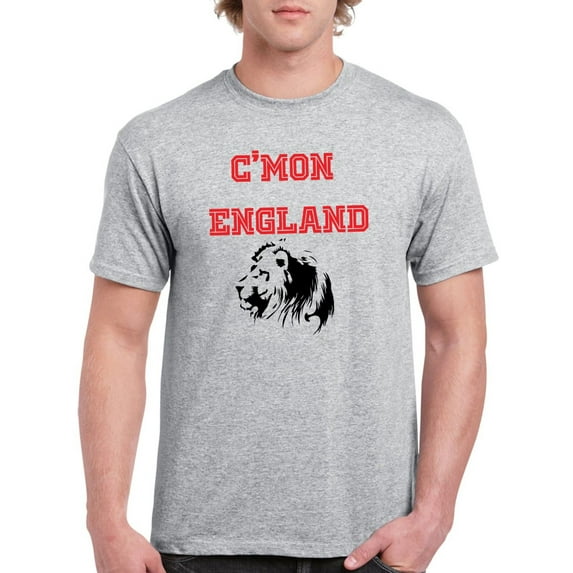 Cmon England In Red Bold Lettering And B&W Lion Men Athletic Heather T-Shirt, Male x-Large