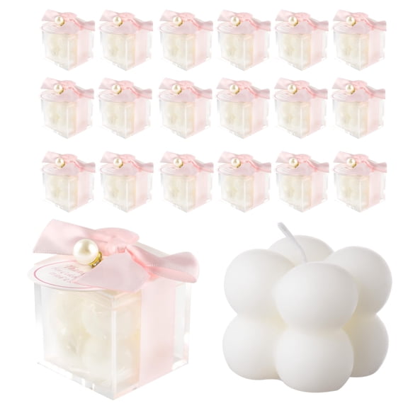 Cmoott 20 Pcs Small Bubble Candles Elegant Party Favors Bulk Set with Decorative Ribbons Thank You Cards for Bridal Shower Guest Gifts (20, Pink) Y102