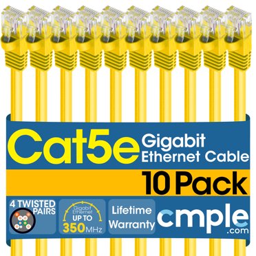 100 Pack 1ft CAT5e Ethernet Patch Cables – Yellow RJ45 Network Router Cords