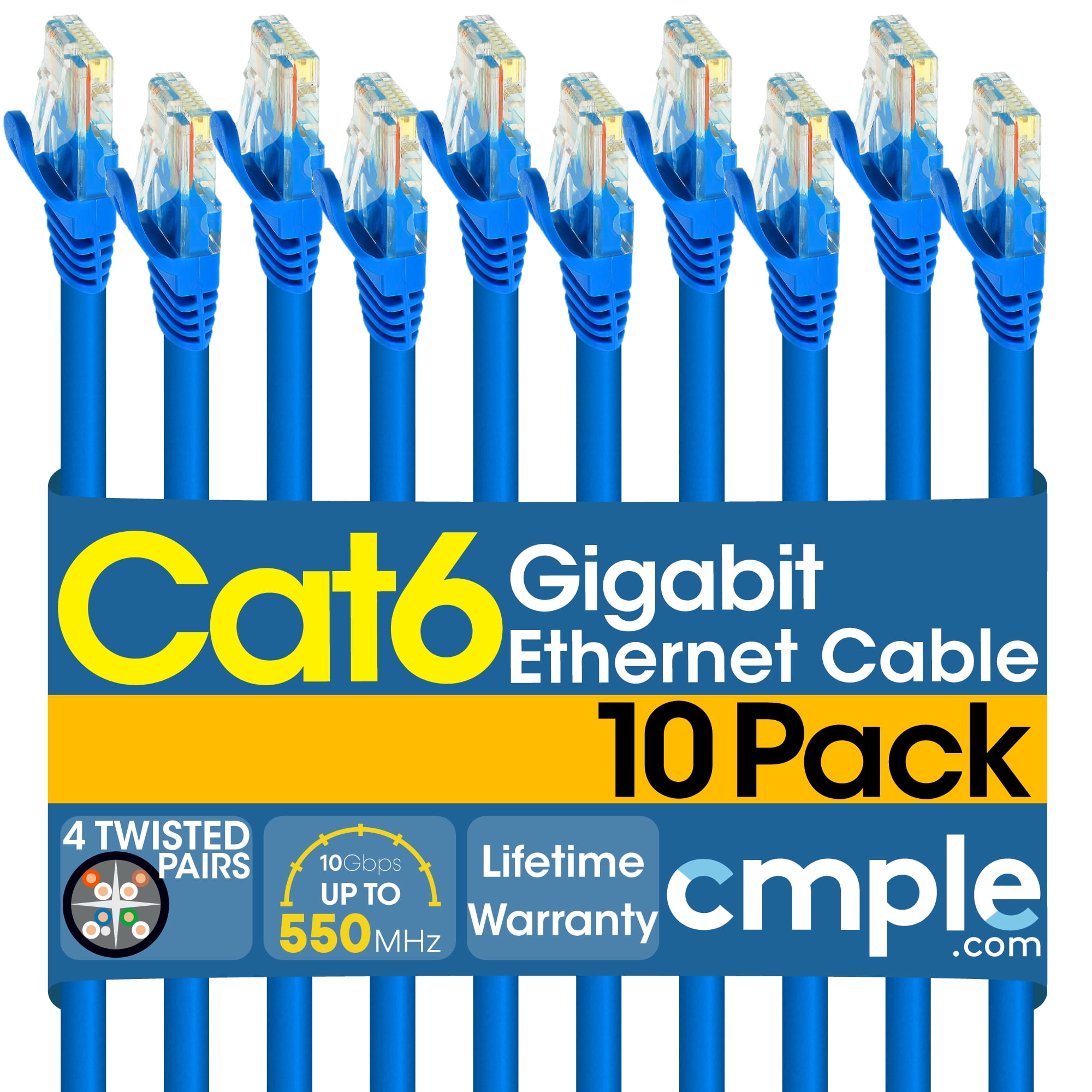 Cmple - [10 PACK] 1.5 Feet Cat6 Ethernet Cable, 10Gbps - 550Mhz Patch ...