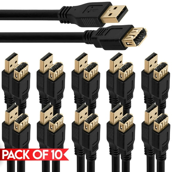 Cmple - [10 PACK] 10 FT USB 3.0 Extension Cable, USB A to A Extender Cord, Desctop USB Cable for Playstation, XBOX, USB Flash Drive, Card Reader, Hard Drive, Keyboard, Printer, Scanner