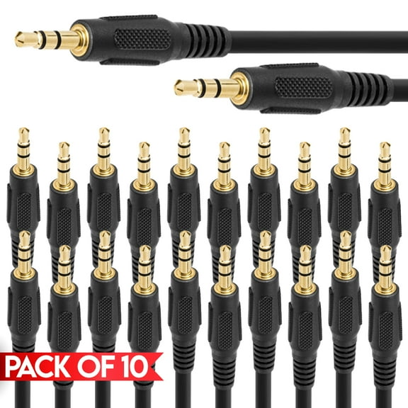 Cmple - [10 PACK] 12 Feet Aux Cable, 3.5mm Stereo Audio Cord, 1/8 Male to Male Cable for TV, PC, Notebook, Mac, Game Console, TV-Box, Speakers, Headphone, Soundbar, Microphone, Digital Camera