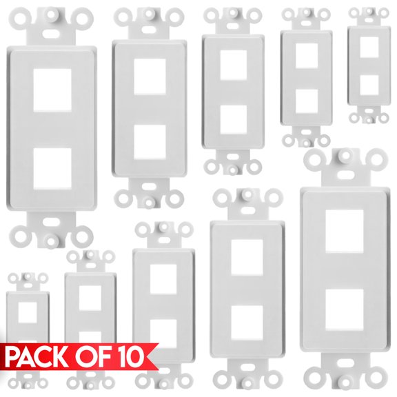 Cmple - 10 Pack 2 Port Decorator Wall Plate Insert 1-Gang Keystone Faceplate Standard Keystone Jack Decorative Wall Plate - White