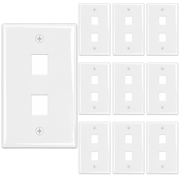 Cmple - [10 PACK] 2 Port Keystone Wall Plate Single-Gang Wall Plate with Standard Size Keystone Jack Insert - White