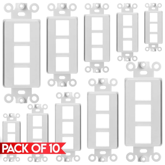 Cmple - 10 Pack 3 Port Decorator Wall Plate Insert 1-Gang Keystone Faceplate Standard Keystone Jack Decorative Wall Plate - White