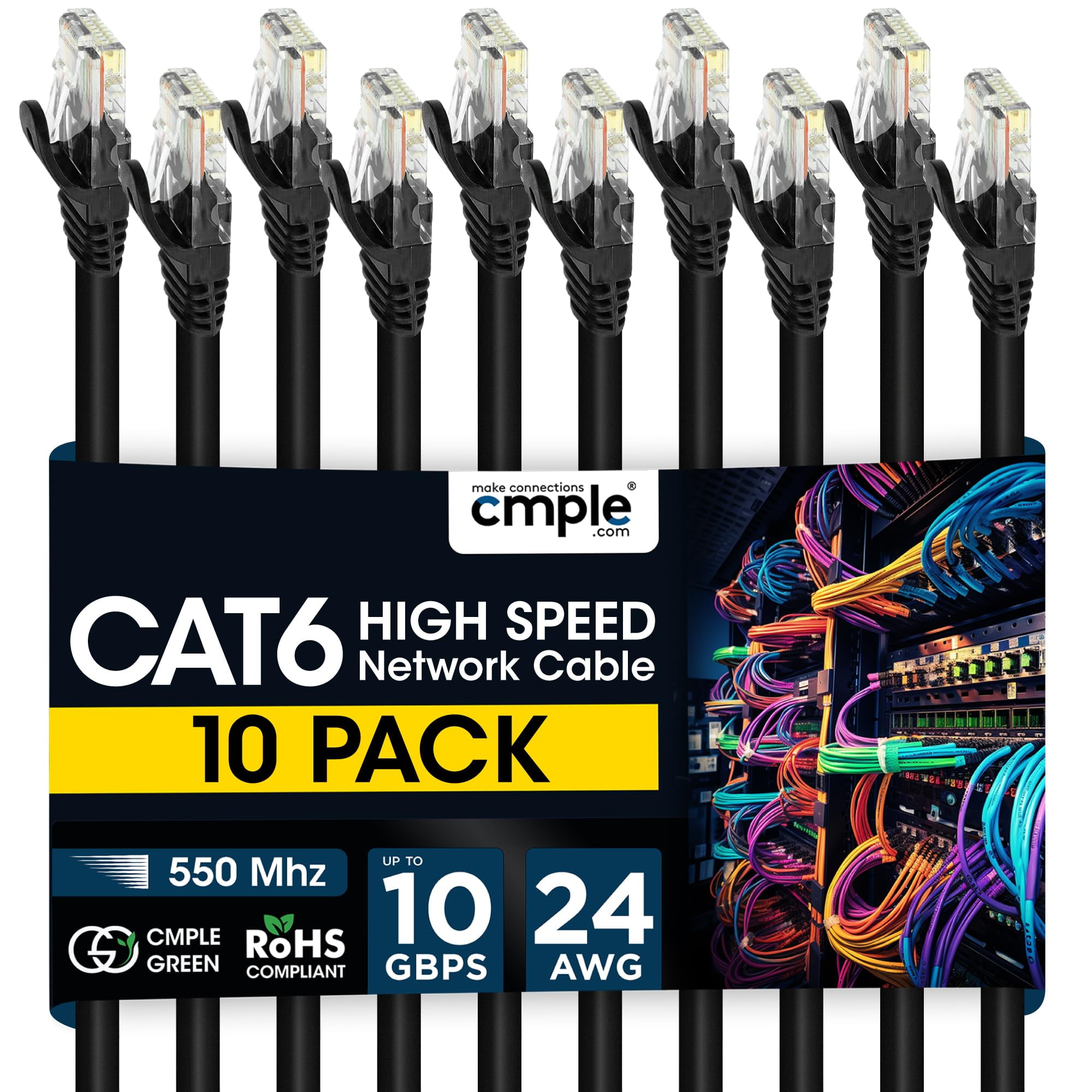 Cmple - 10 Pack Cat6 Ethernet Cable 7 ft Cat 6 Network Cables with RJ45 ...