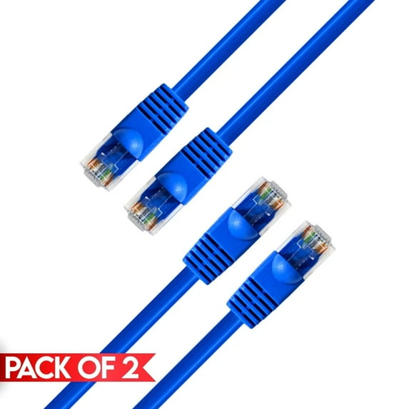 Cmple - 2 Pack Cat5e Ethernet Cable 15 ft, Network Patch Cord, LAN Cable with RJ45 Connectors, Cat 5 Wire for Fast Internet, 1 Gigabit Router Cables - Blue