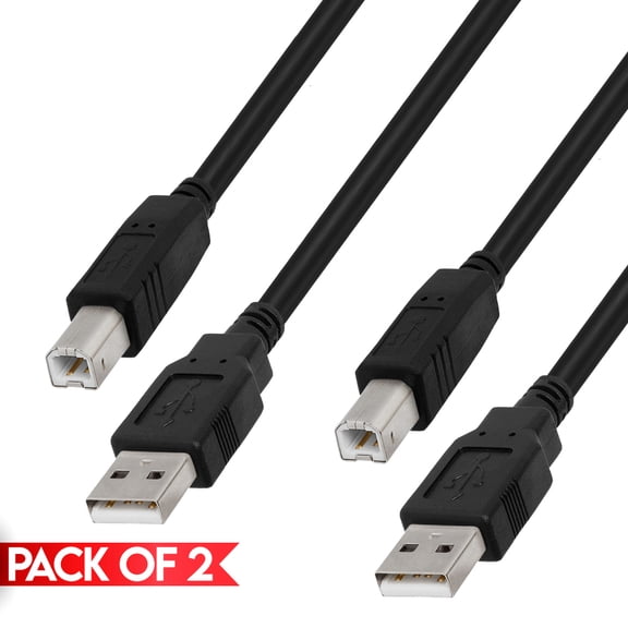 Cmple - [2 PACK] 6 Feet USB 2.0 Printer Cable, USB A to B Cord for Printers, Scanners, External Hard Drives, Cameras, Digital Piano, MIDI Controllers, DJ Controllers, Hp, Canon, Brother, Samsung