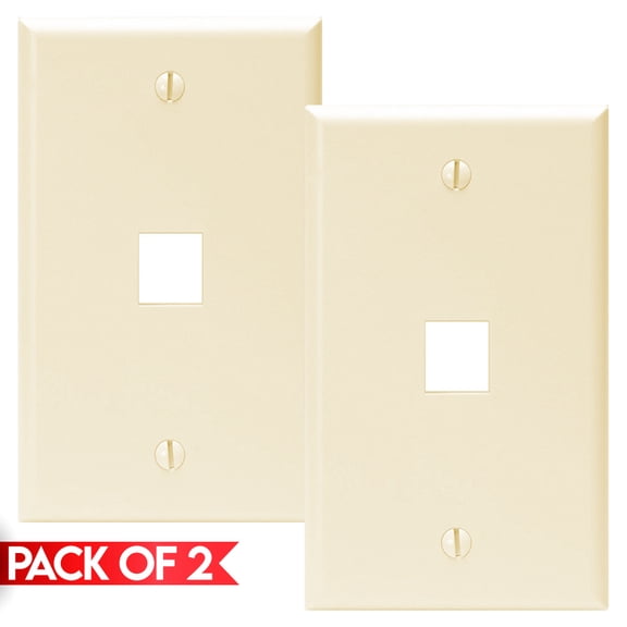 Cmple - [2 Pack] 1 Port Keystone Wall Plate, Snap-In Keystone Jack Faceplate, QuickPort Wall Plate, Single Gang Wallplate with One Standard Size Keystone Hole, Ivory