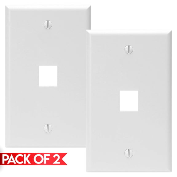 Cmple - [2 Pack] 1 Port Keystone Wall Plate, Snap-In Keystone Jack Faceplate, QuickPort Wall Plate, Single Gang Wallplate with One Standard Size Keystone Hole, White