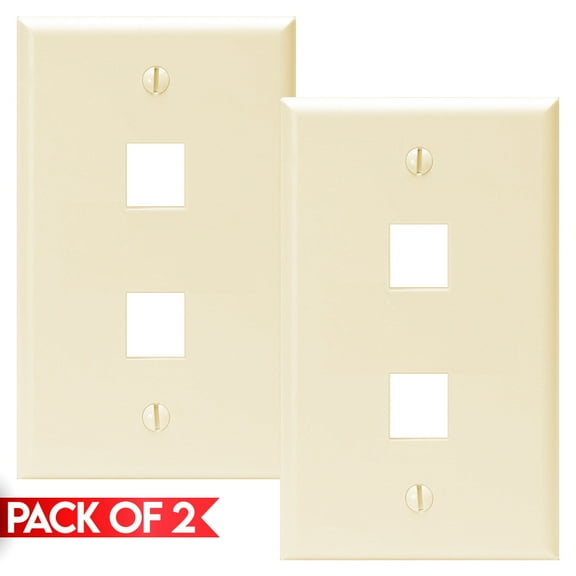Cmple - [2 Pack] 2 Ports Keystone Wall Plate, Snap-In Keystone Jack Faceplate, QuickPort Wall Plate, Single Gang Wallplate with Two Standard Size Keystone Hole, Ivory