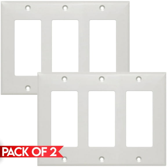Cmple - 2 Pack Decorator Wall Plate 3-Gang Blank Wallplate Light Switch Cover Plate Standard GFCI Decorative Outlet Cover Three-Gang Receptacle Outlet - White