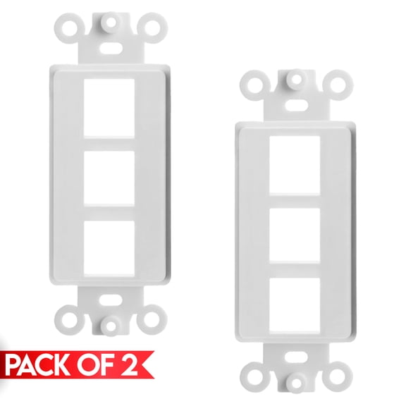 Cmple - 2 Pack 3 Port Decorator Wall Plate Insert 1-Gang Keystone Faceplate Standard Keystone Jack Decorative Wall Plate - White